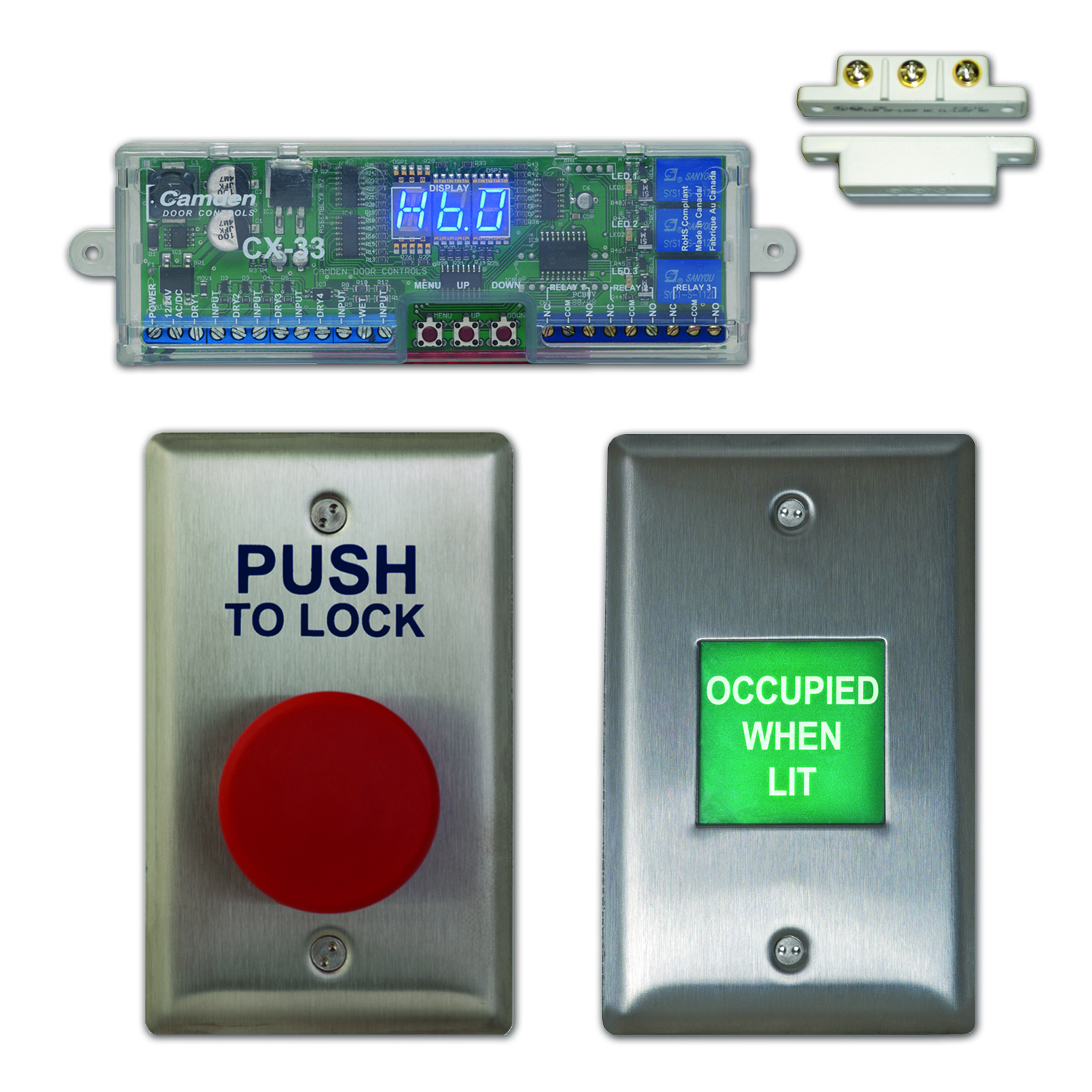 CM-xxx/8B: CM-54, CM-55 & CM-57 Series:Cajas y Kits de Placa de Presión iluminada - Interruptor doble activo